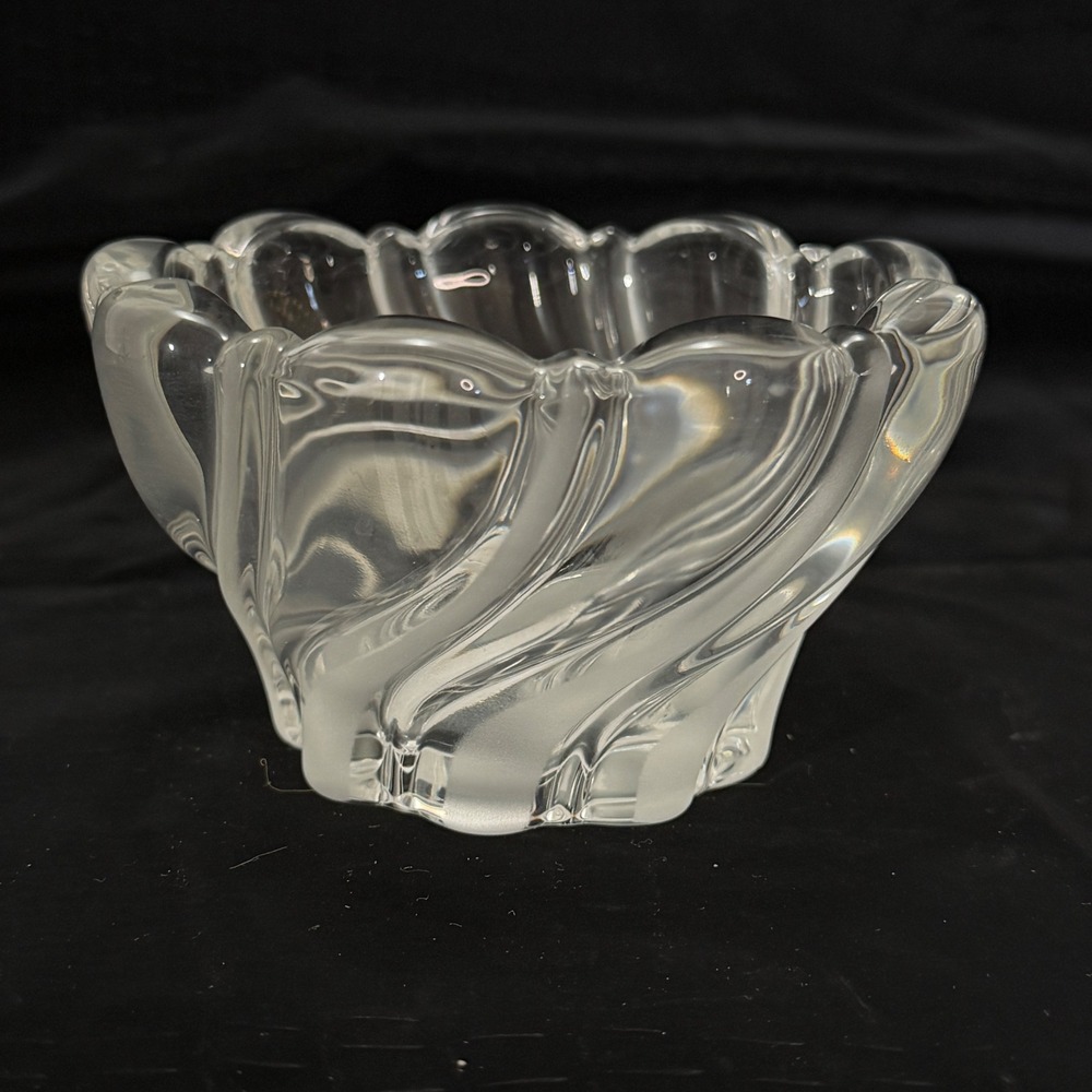 Mikasa Crystal Candle Holder Peppermint‎ Frost Germany Swirl Glass Votive Dish